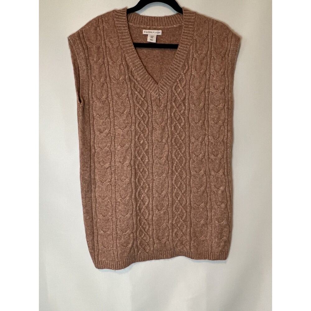 Sincerely Jules Soft Knitted Pink Vest Size M, Extra Long Argyle Knit 29”